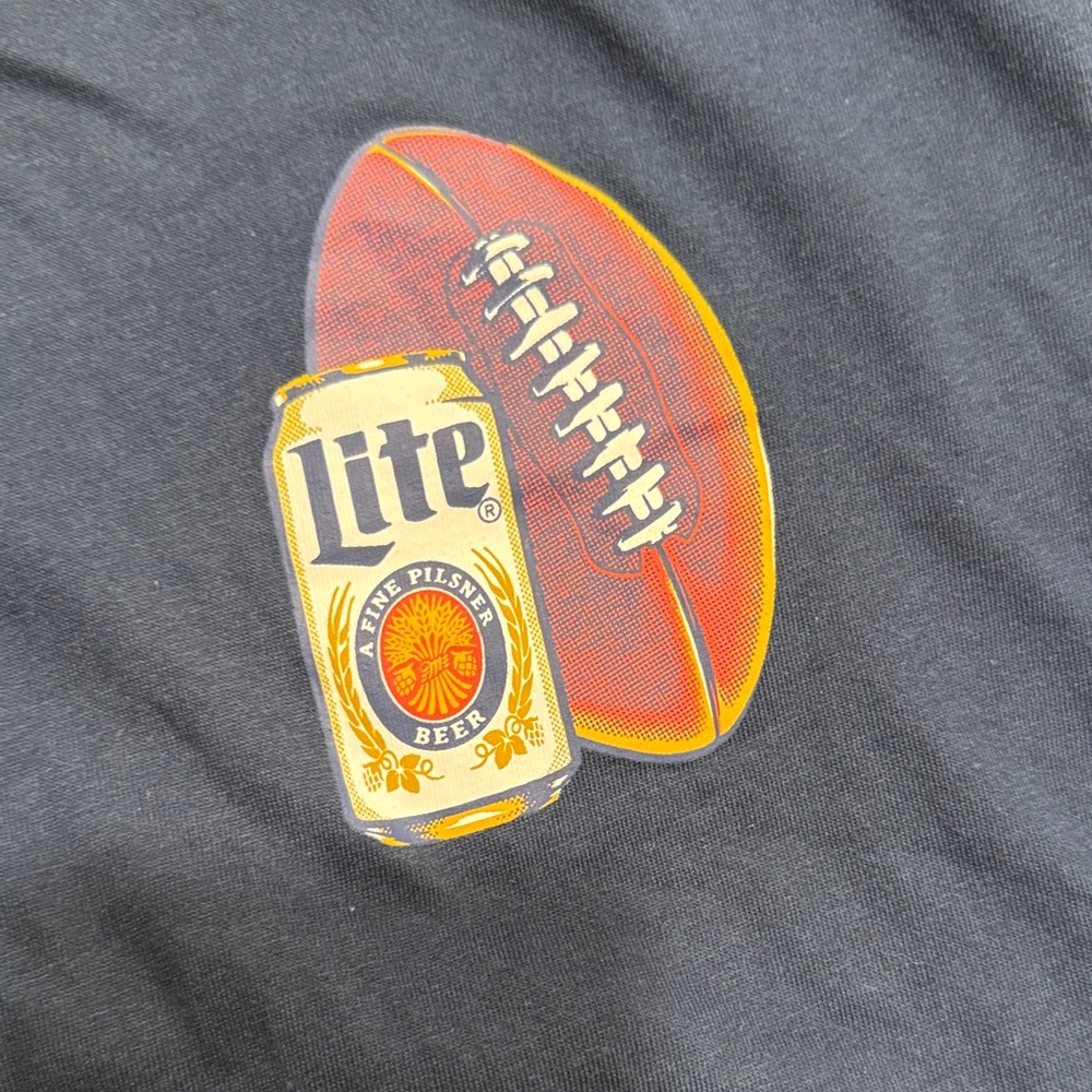 Miller Lite Football Navy Blue T-Shirt with Mustard Yellow Neck Trim - Picture 4 of 5